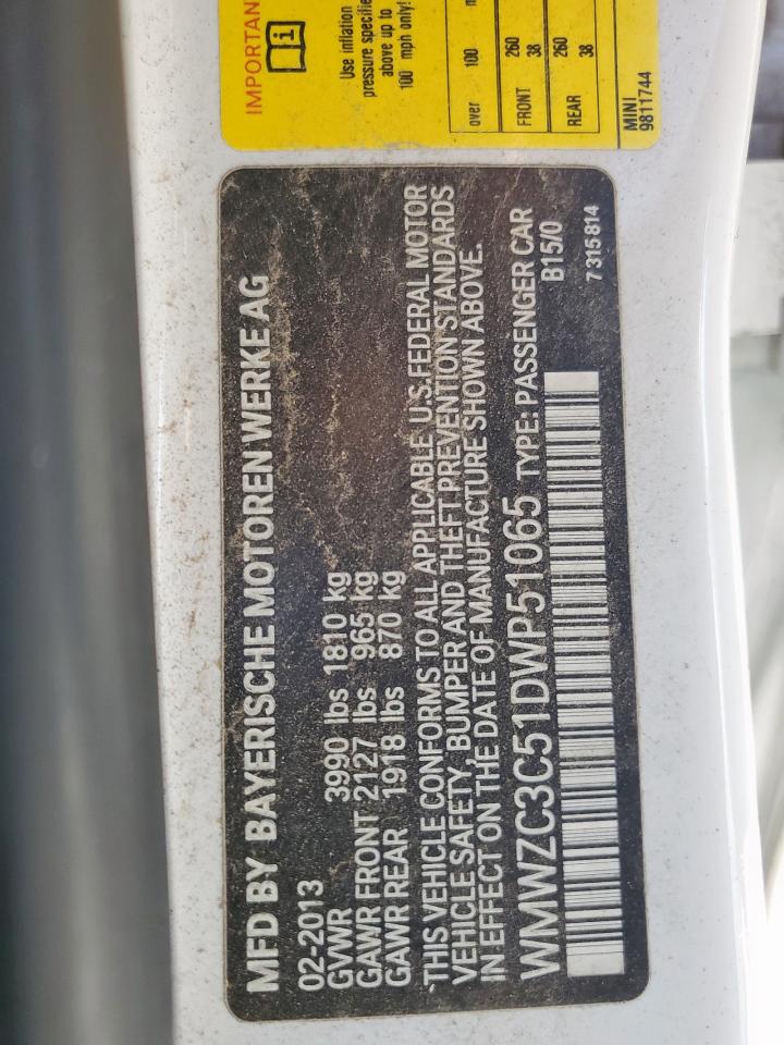 2013 Mini Cooper S Countryman VIN: WMWZC3C51DWP51065 Lot: 90644685