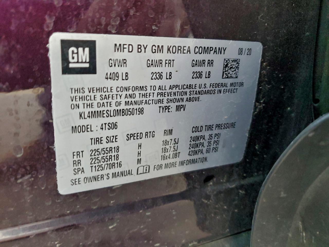 2021 Buick Encore Gx Select VIN: KL4MMESL0MB050198 Lot: 94428245