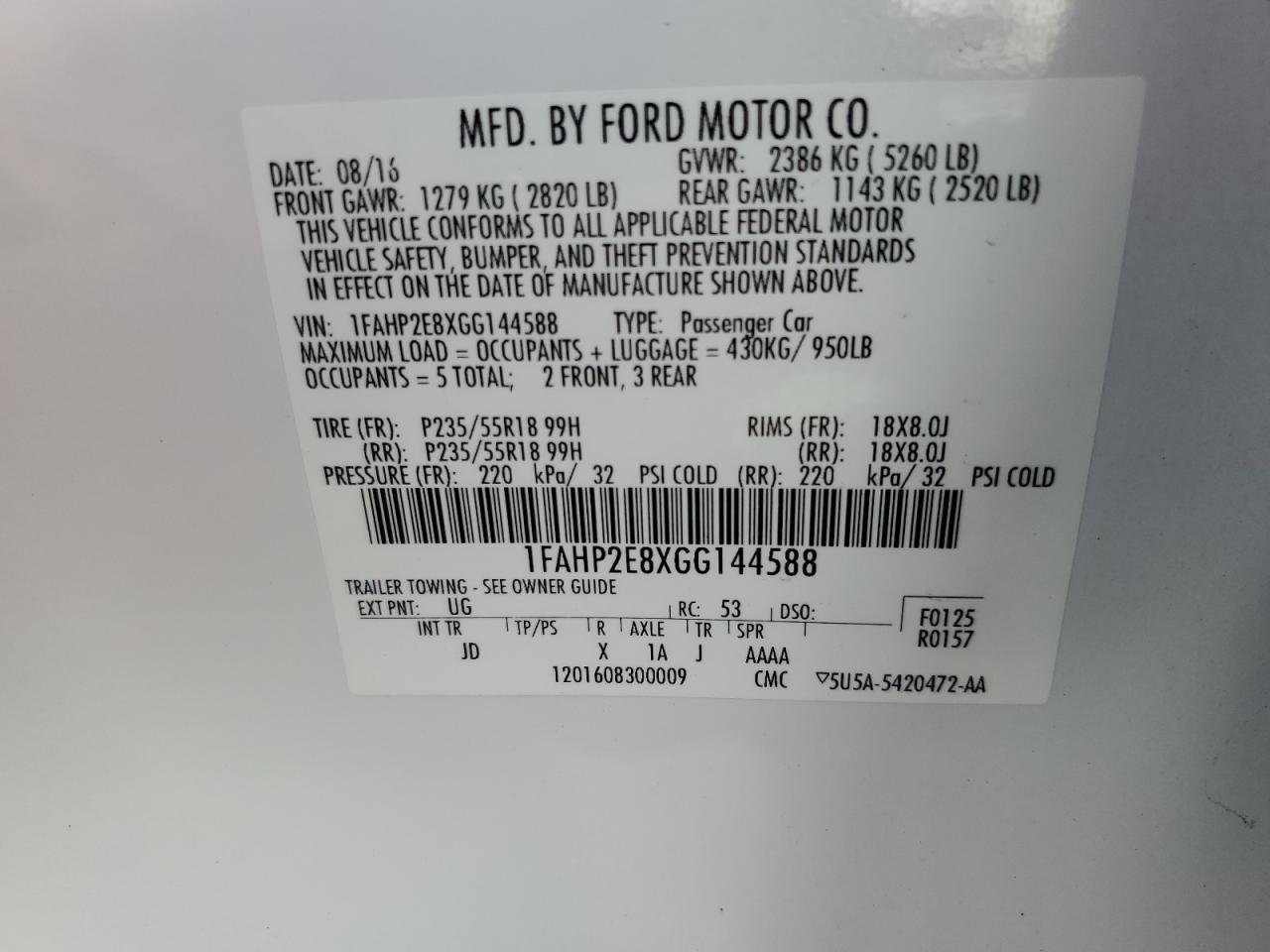 2016 Ford Taurus Sel VIN: 1FAHP2E8XGG144588 Lot: 91189805