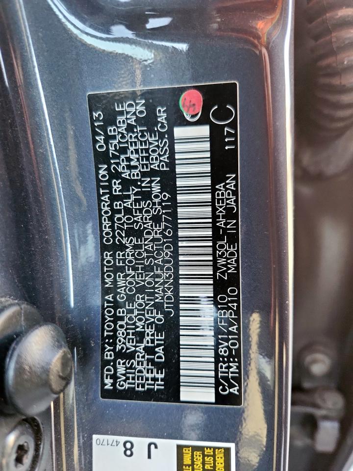 2013 Toyota Prius VIN: JTDKN3DU9D1677119 Lot: 91695225