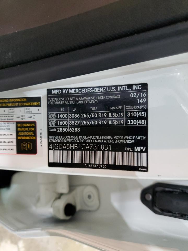 2016 Mercedes-Benz Gle 350 4Matic VIN: 4JGDA5HB1GA731831 Lot: 91112235