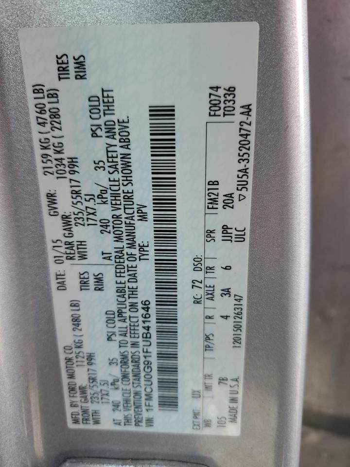 2015 Ford Escape Se VIN: 1FMCU0G91FUB41646 Lot: 91646235