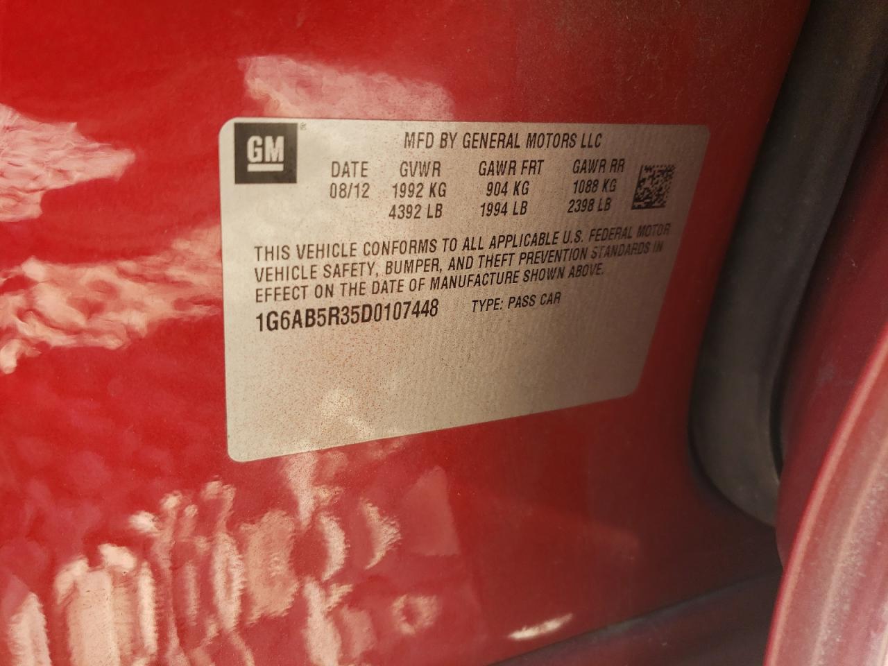 2013 Cadillac Ats Luxury VIN: 1G6AB5R35D0107448 Lot: 93273165