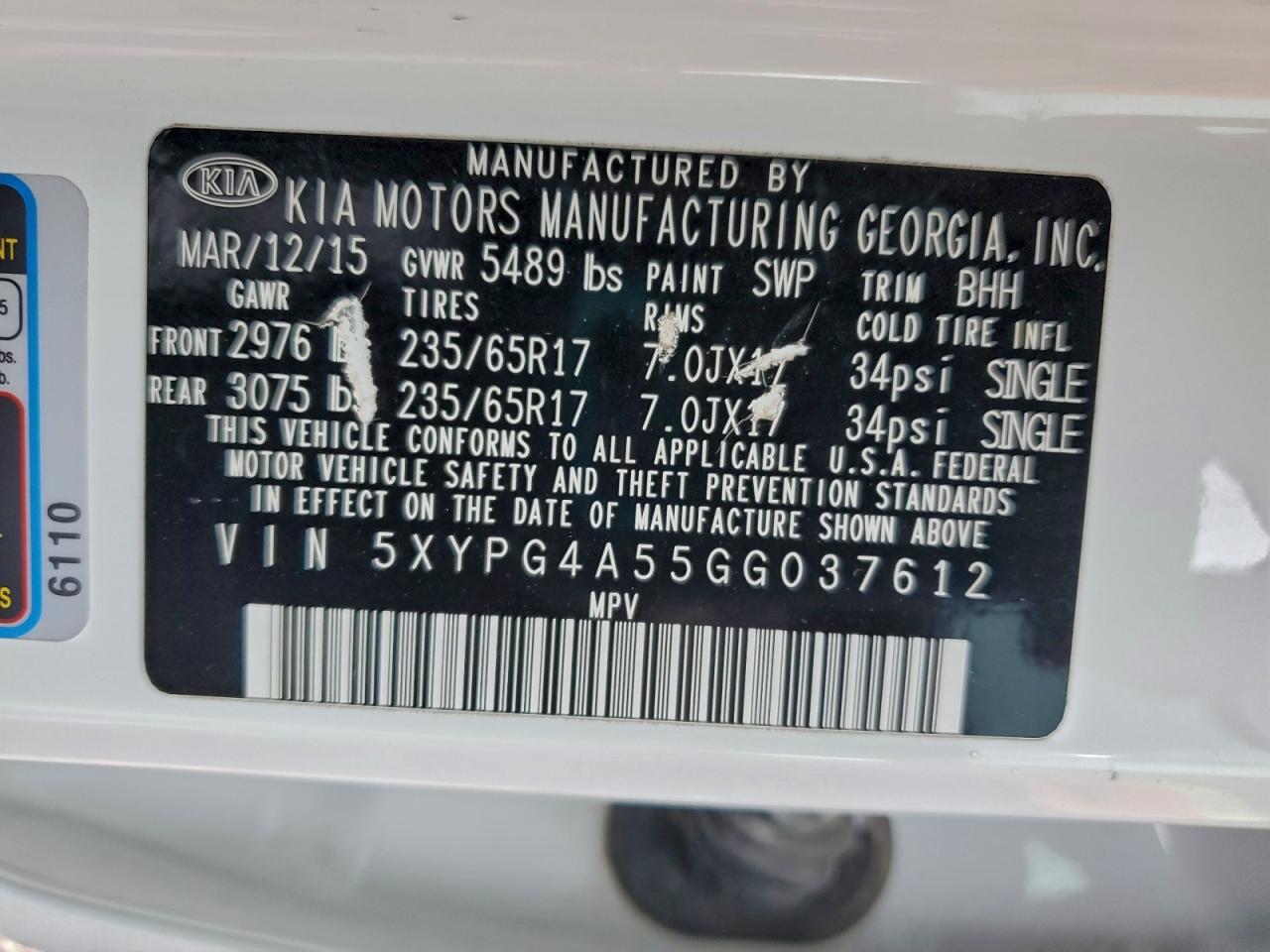 2016 Kia Sorento Lx VIN: 5XYPG4A55GG037612 Lot: 92184475