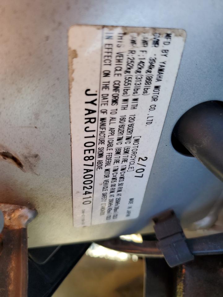 2007 Yamaha Yzf600 R VIN: JYARJ10E87A002410 Lot: 93290795