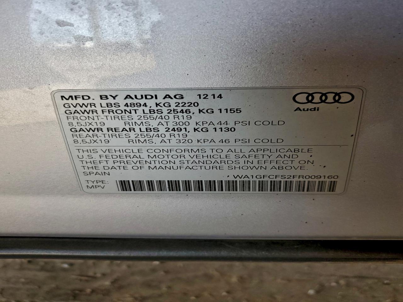 2015 Audi Q3 Prestige VIN: WA1GFCFS2FR009160 Lot: 93478095