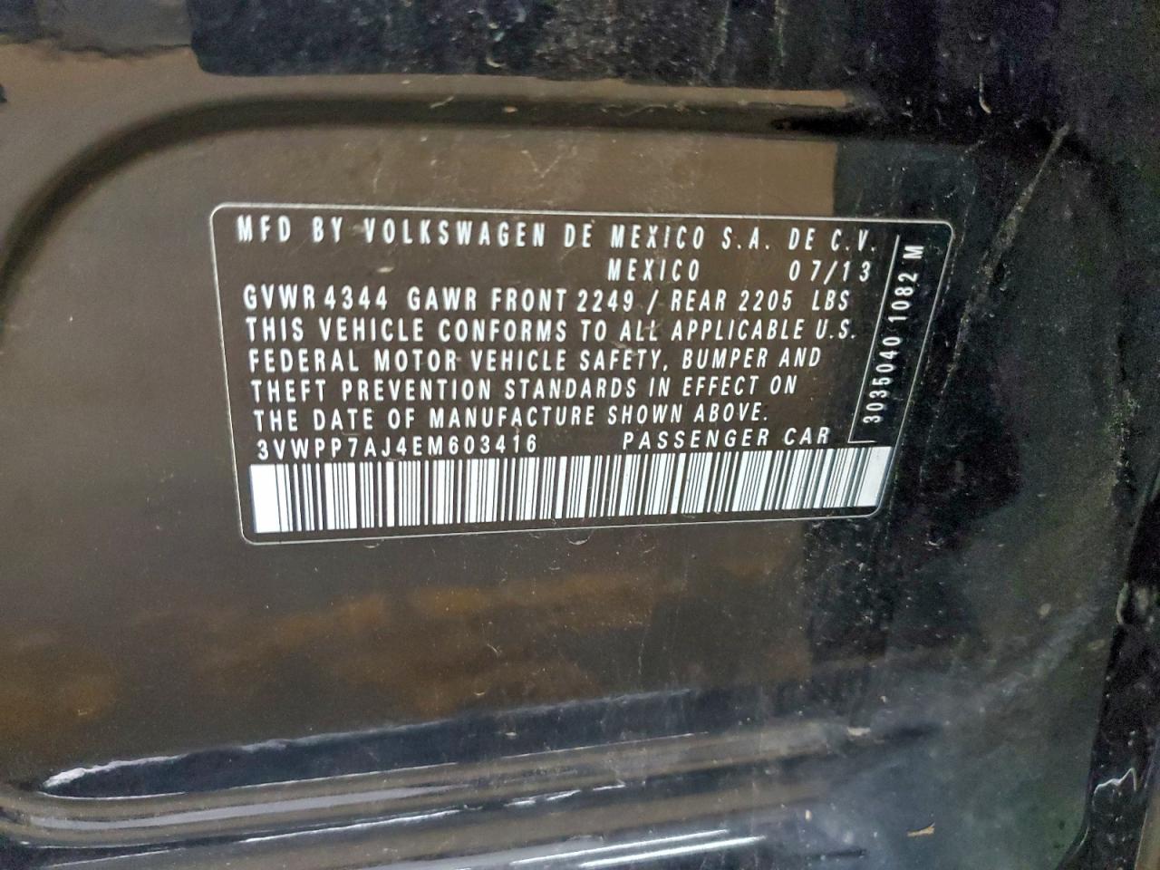 2014 Volkswagen Jetta S VIN: 3VWPP7AJ4EM603416 Lot: 94541095