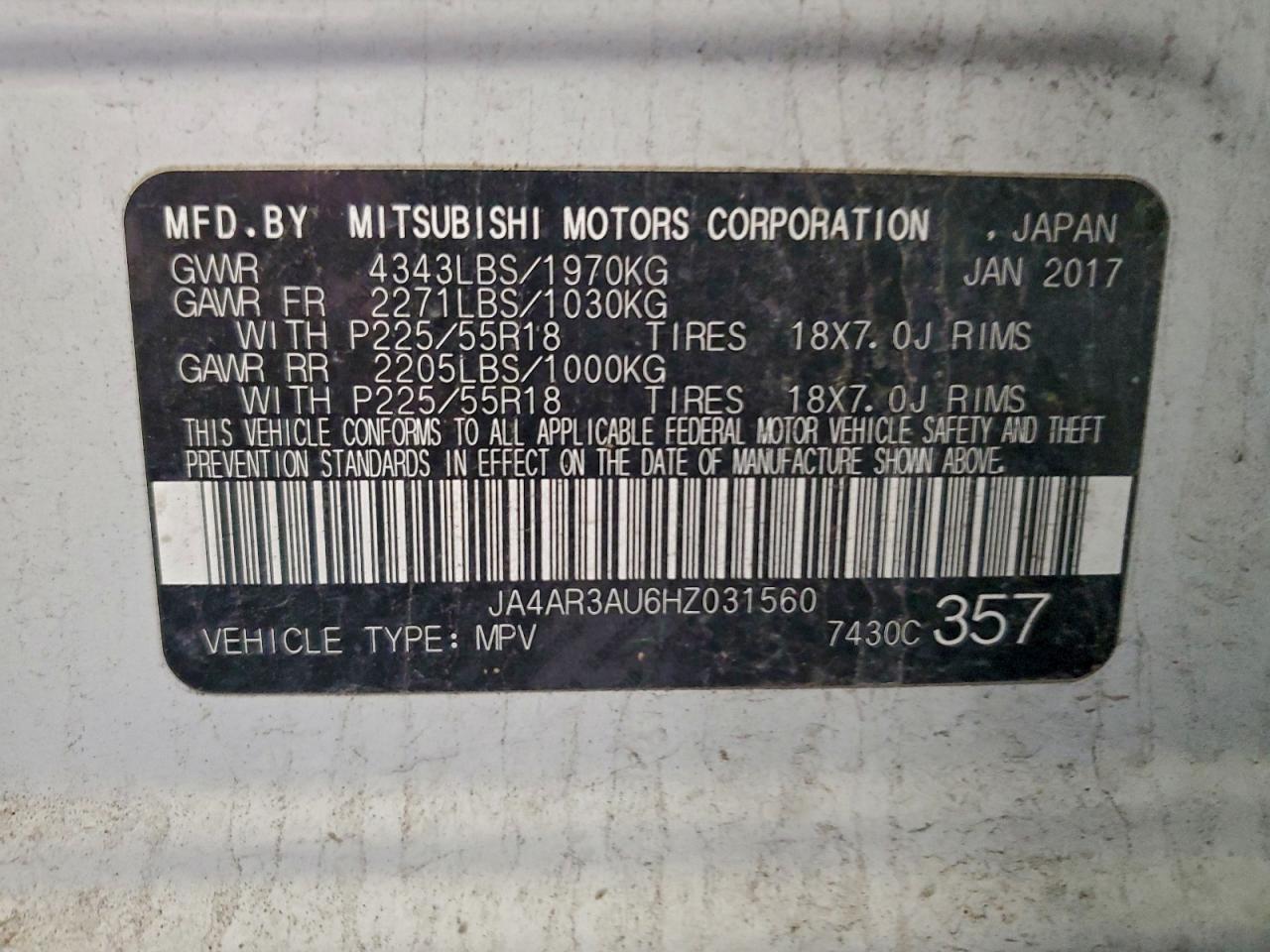 2017 Mitsubishi Outlander Sport Es VIN: JA4AR3AU6HZ031560 Lot: 94151885