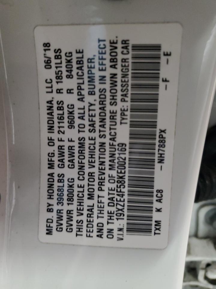 2019 Honda Insight Ex VIN: 19XZE4F58KE002169 Lot: 93138685