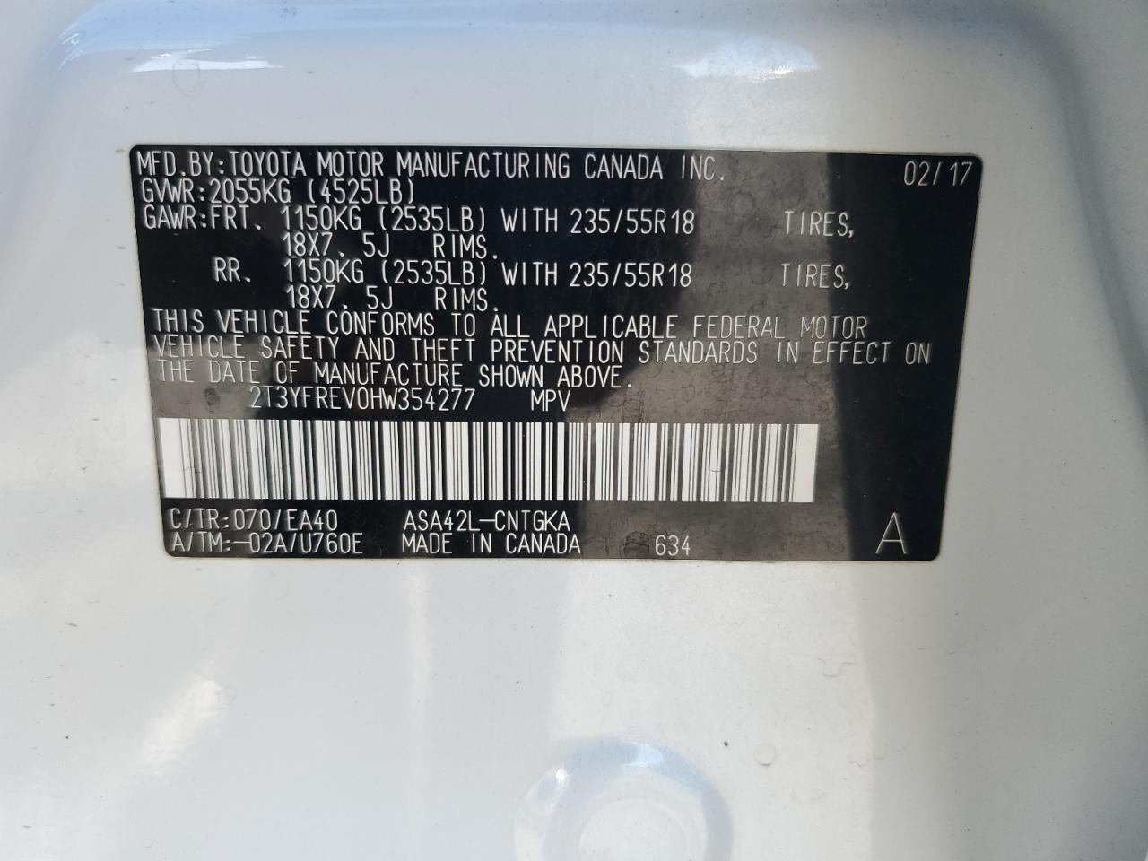 2017 Toyota Rav4 Limited VIN: 2T3YFREV0HW354277 Lot: 91830875