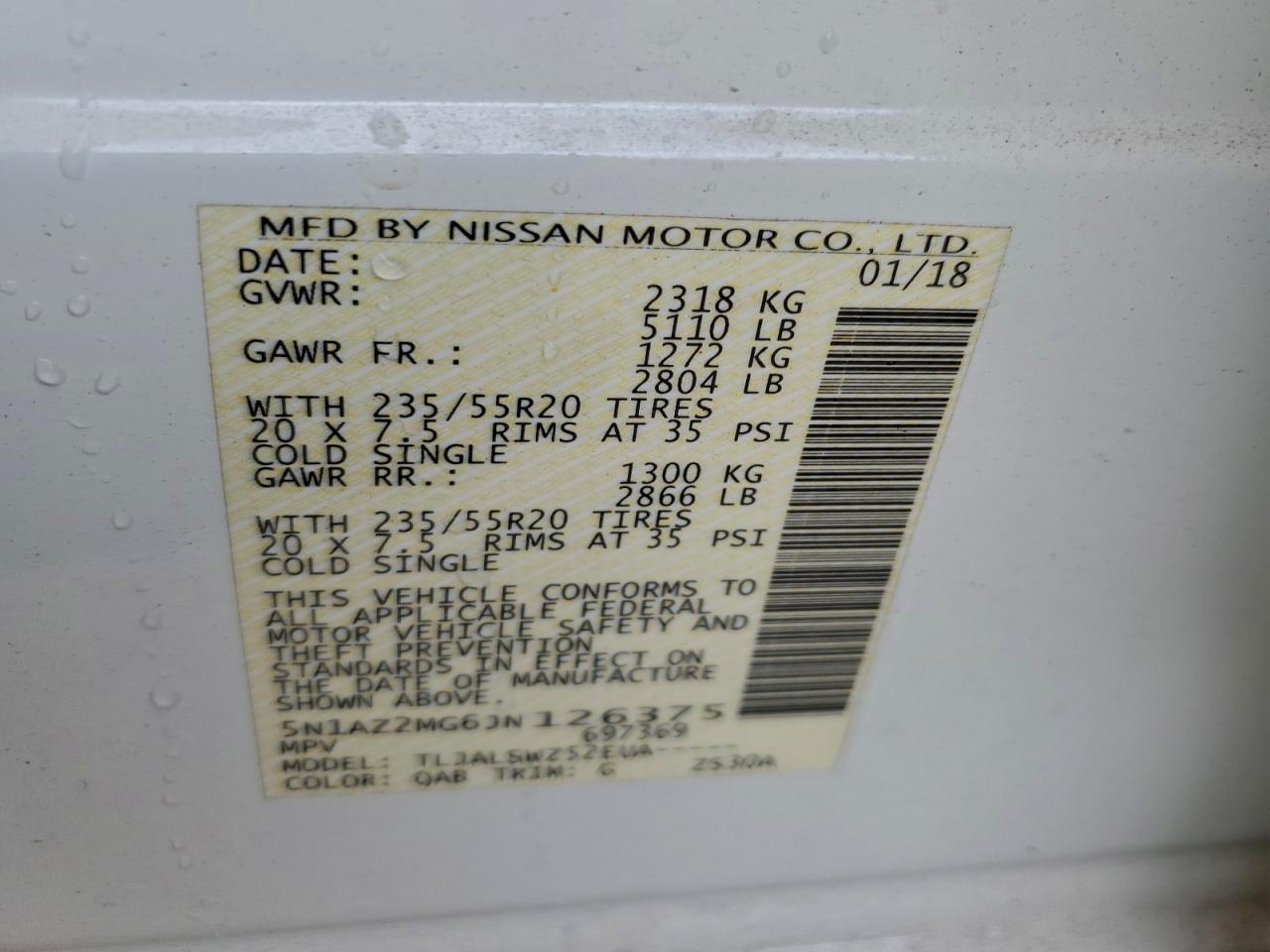 2018 Nissan Murano S VIN: 5N1AZ2MG6JN126375 Lot: 94059715