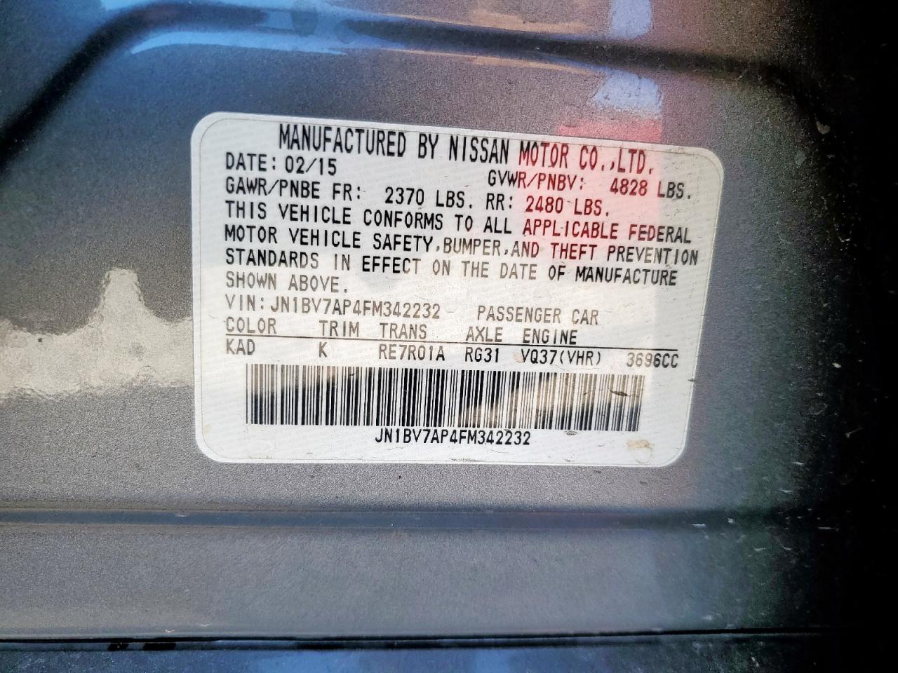 2015 Infiniti Q50 Base VIN: JN1BV7AP4FM342232 Lot: 91908675