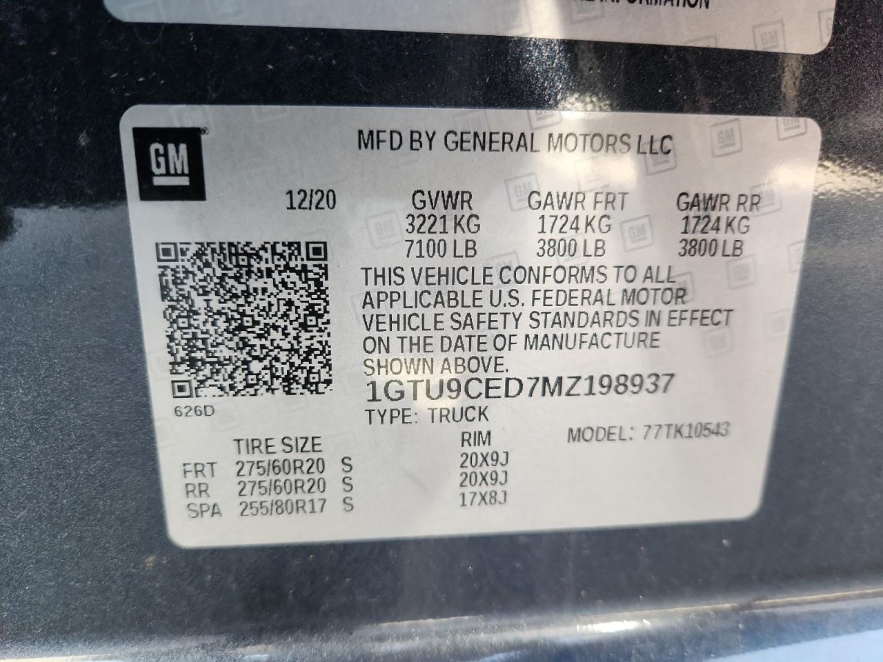 2021 GMC Sierra K1500 Elevation VIN: 1GTU9CED7MZ198937 Lot: 91802155