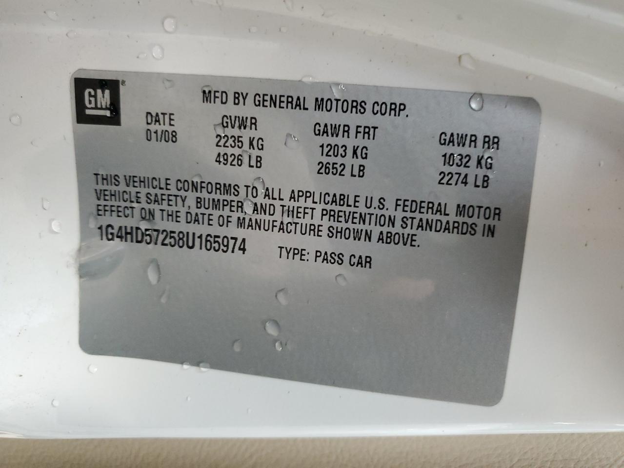 2008 Buick Lucerne Cxl VIN: 1G4HD57258U165974 Lot: 90918695