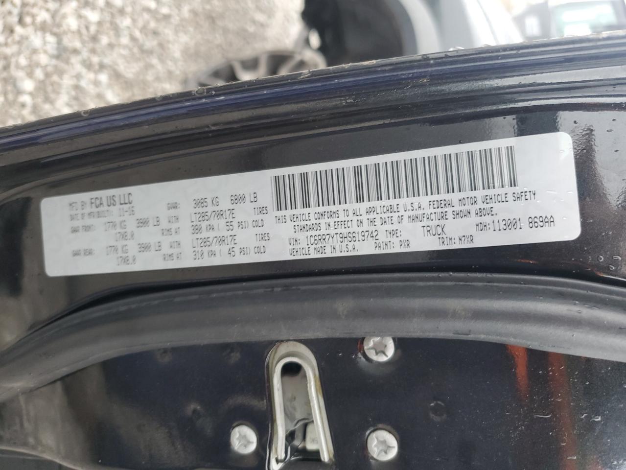 2017 Ram 1500 Rebel VIN: 1C6RR7YT9HS619742 Lot: 93618695