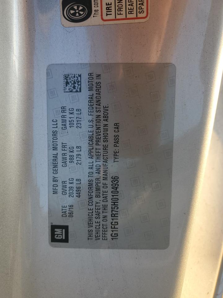 2017 Chevrolet Camaro Ss VIN: 1G1FG1R75H0104936 Lot: 92611315