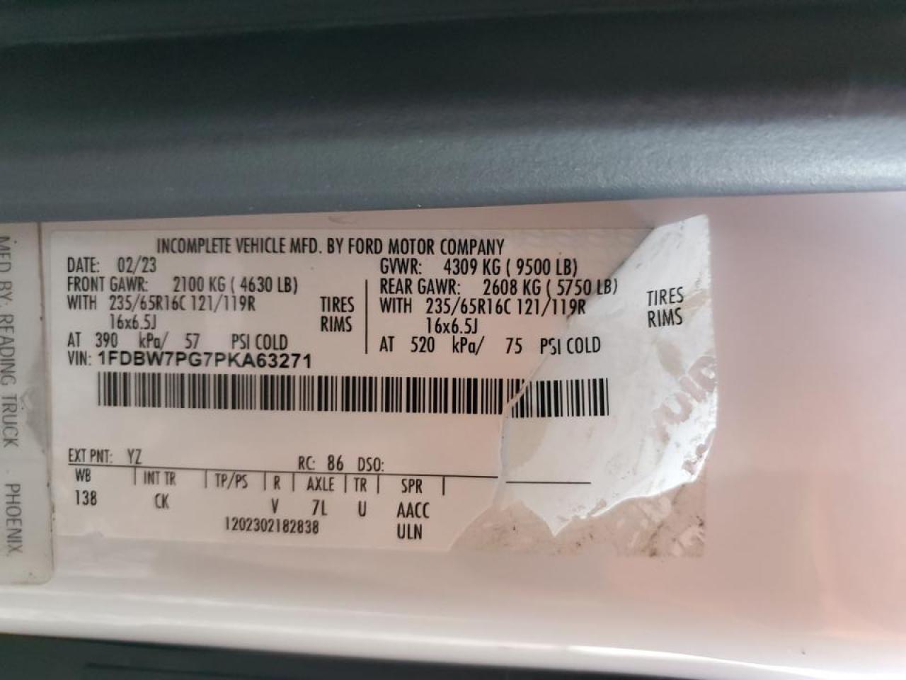 2023 Ford Transit Utility / Service Truck VIN: 1FDBW7PG7PKA63271 Lot: 92288135