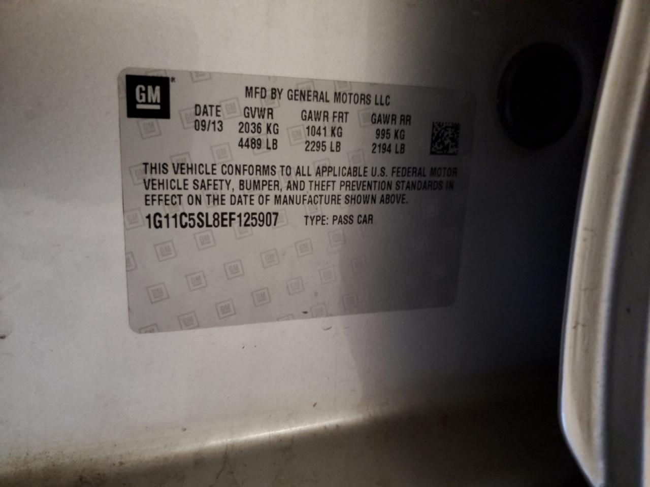 2014 Chevrolet Malibu 1Lt VIN: 1G11C5SL8EF125907 Lot: 93783085
