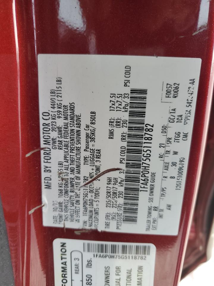 2016 Ford Fusion Se VIN: 1FA6P0H75G5118782 Lot: 91763355