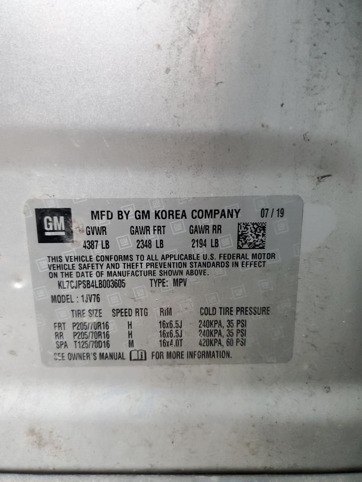 2020 Chevrolet Trax 1Lt VIN: KL7CJPSB4LB003605 Lot: 93082295