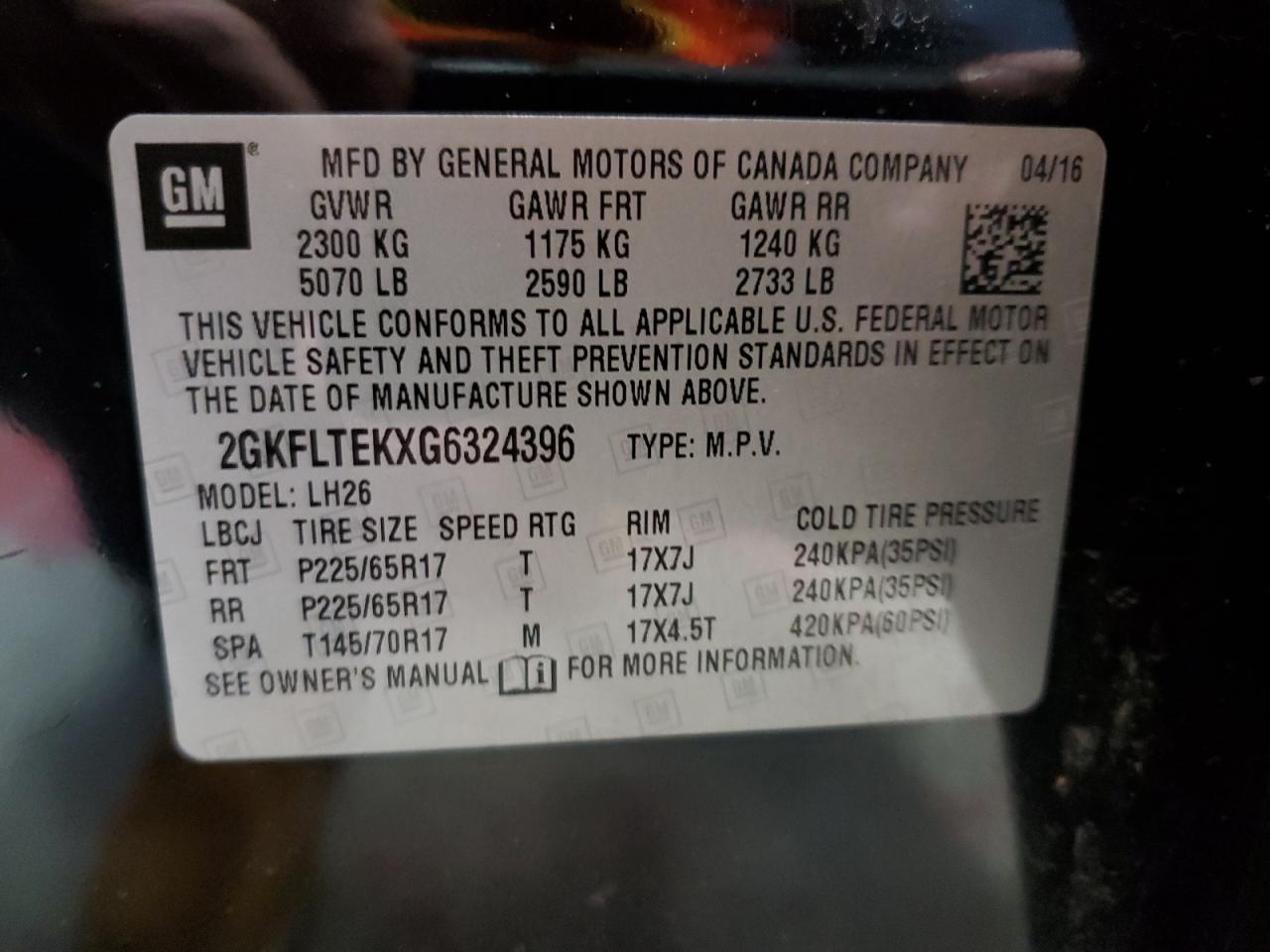 2016 GMC Terrain Sle VIN: 2GKFLTEKXG6324396 Lot: 93191265