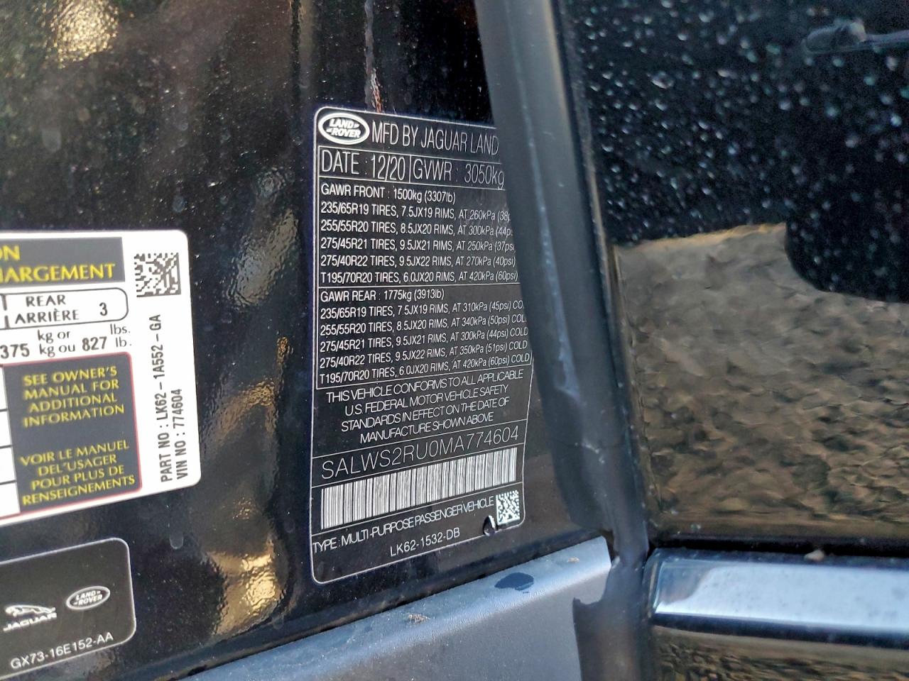 2021 Land Rover Range Rover Sport Hst VIN: SALWS2RU0MA774604 Lot: 93775965