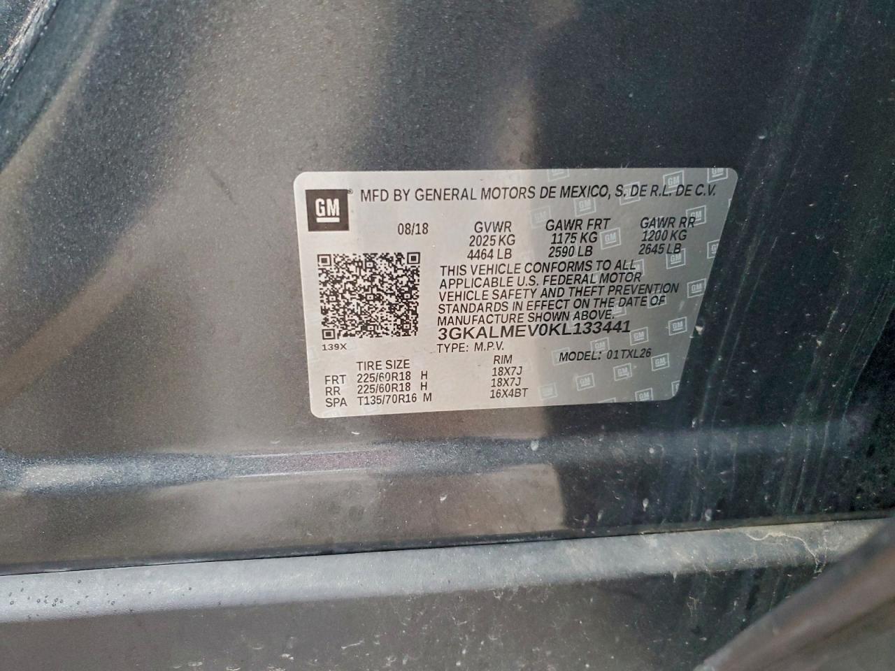 2019 GMC Terrain Sle VIN: 3GKALMEV0KL133441 Lot: 93001455