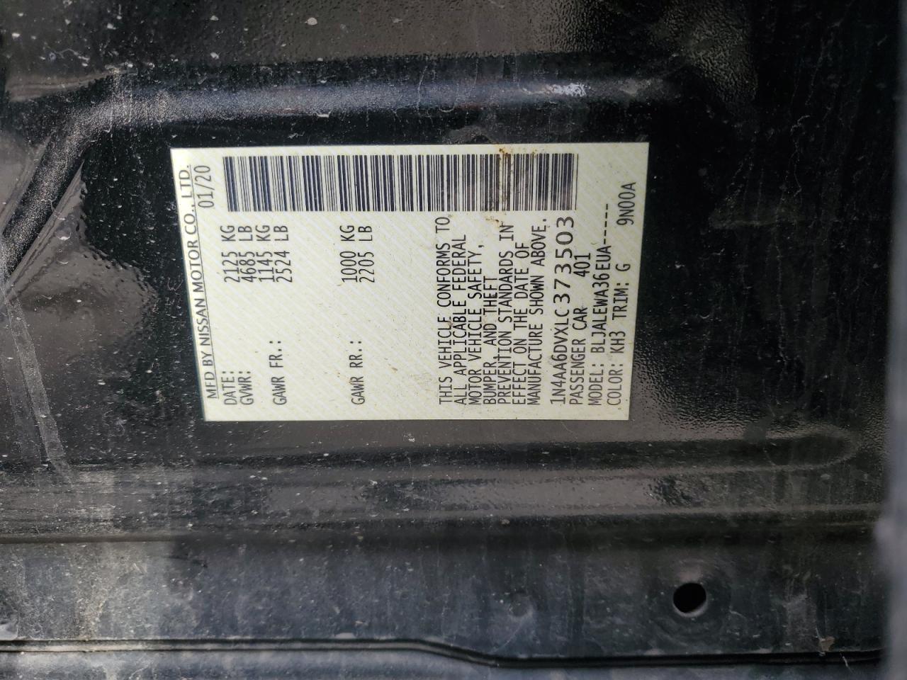 2020 Nissan Maxima Sl VIN: 1N4AA6DVXLC373503 Lot: 93080045