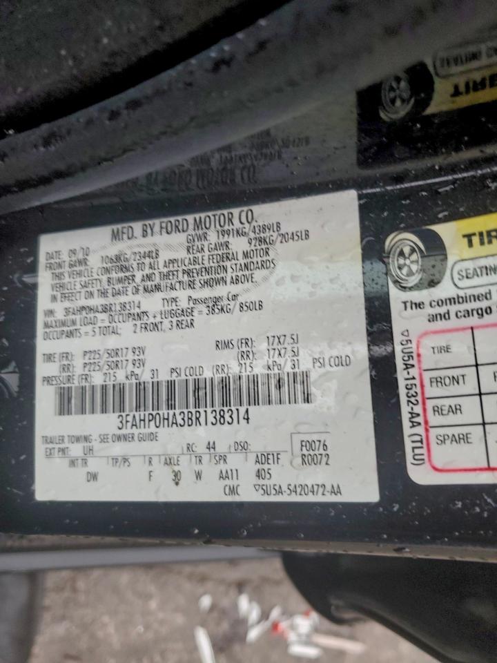 2011 Ford Fusion Se VIN: 3FAHP0HA3BR138314 Lot: 93264035