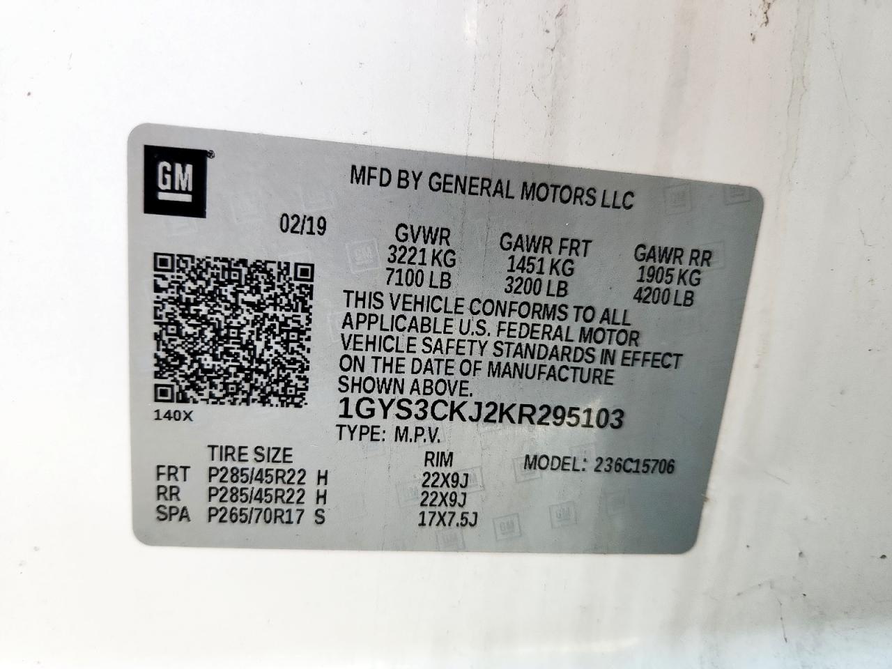 2019 Cadillac Escalade Premium Luxury VIN: 1GYS3CKJ2KR295103 Lot: 92084795