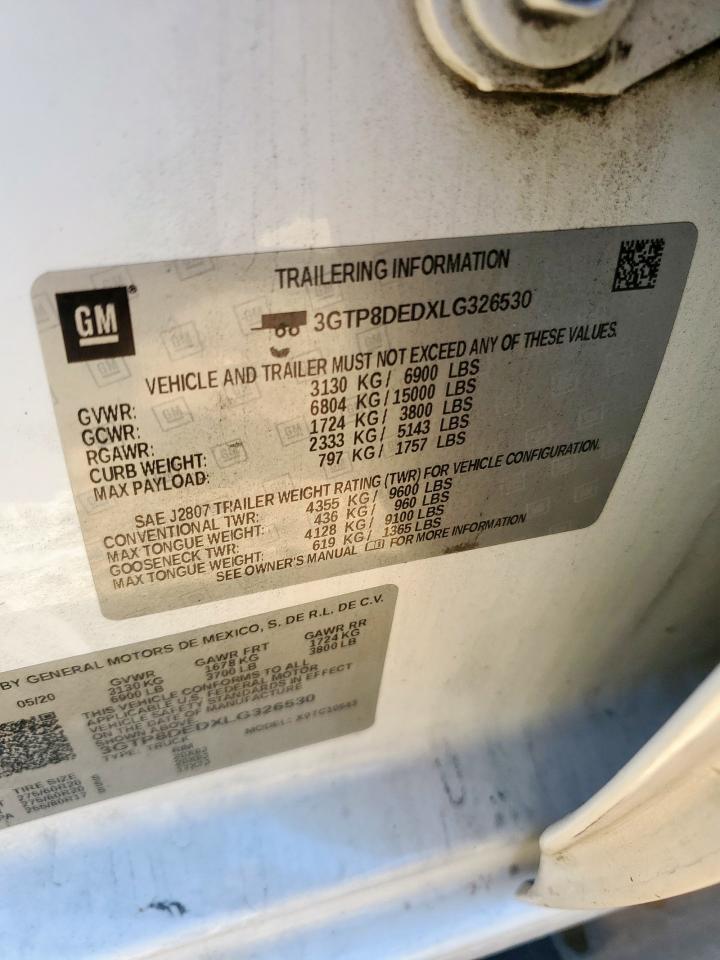2020 GMC Sierra C1500 Slt VIN: 3GTP8DEDXLG326530 Lot: 91330975