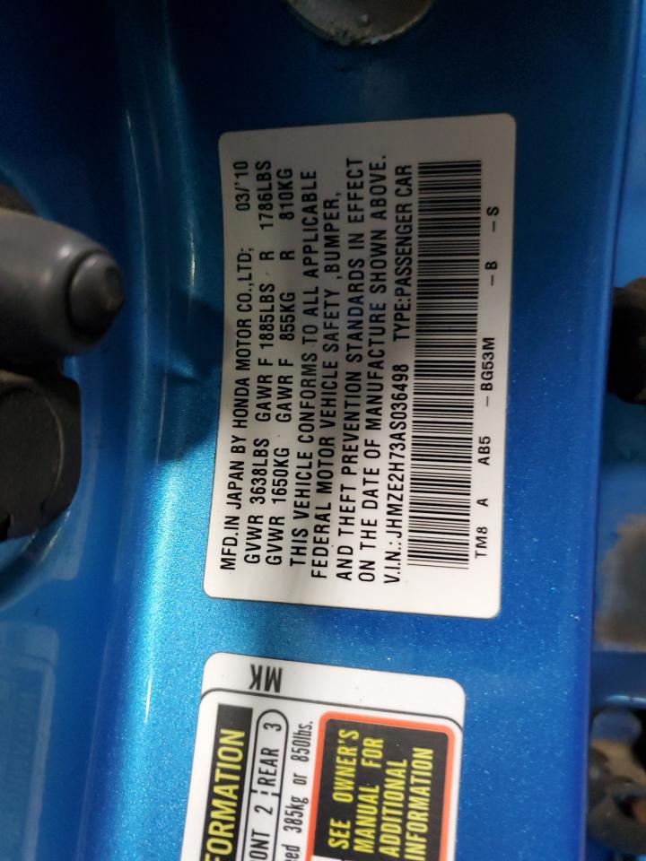 2010 Honda Insight Ex VIN: JHMZE2H73AS036498 Lot: 93460445