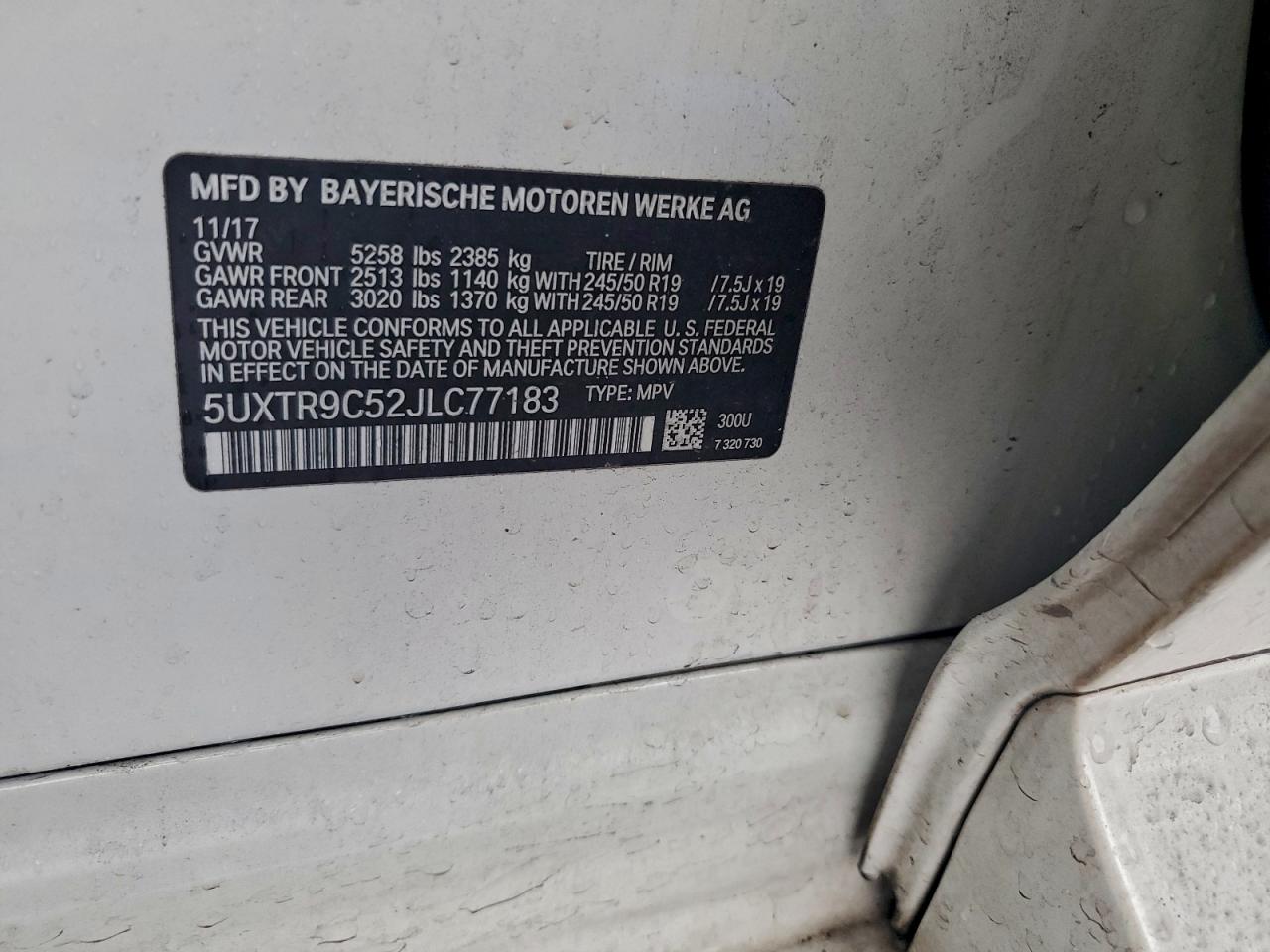 2018 BMW X3 xDrive30I VIN: 5UXTR9C52JLC77183 Lot: 94408505