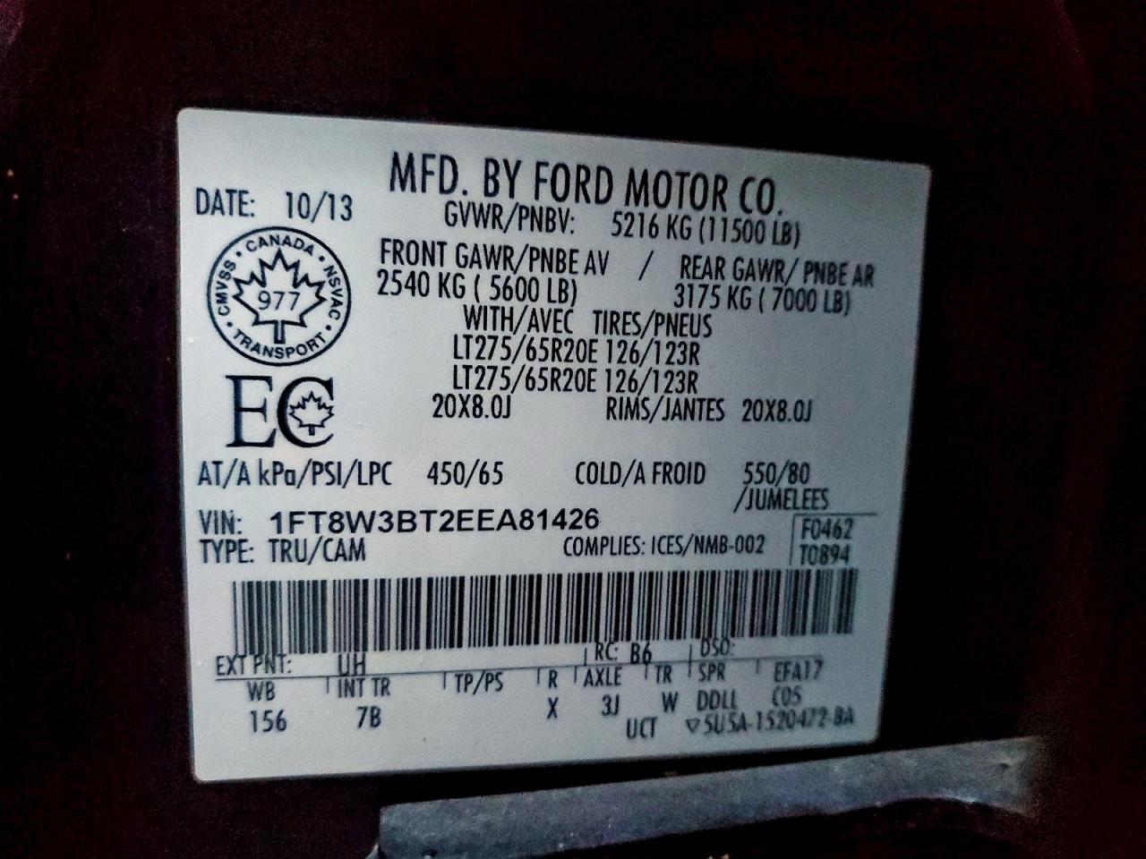 2014 Ford F350 Super Duty VIN: 1FT8W3BT2EEA81426 Lot: 94177915