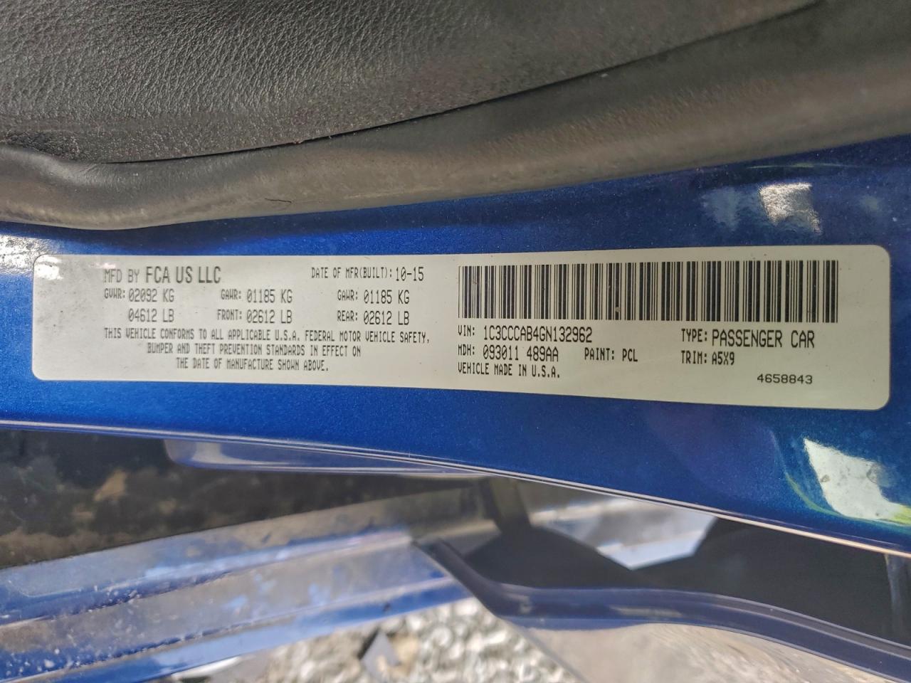 2016 Chrysler 200 Limited VIN: 1C3CCCAB4GN132962 Lot: 93950005