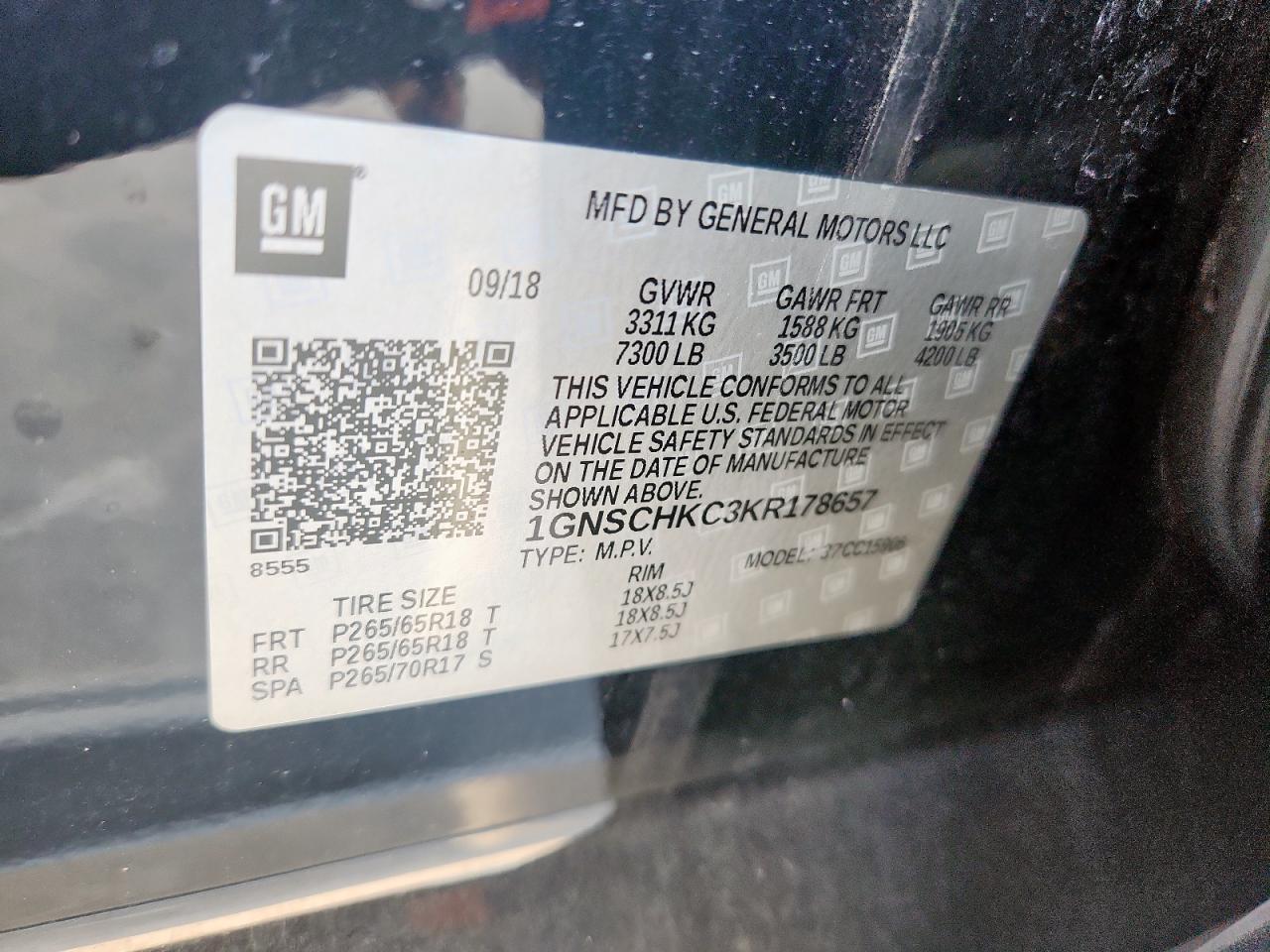 2019 Chevrolet Suburban C1500 Lt VIN: 1GNSCHKC3KR178657 Lot: 93201625