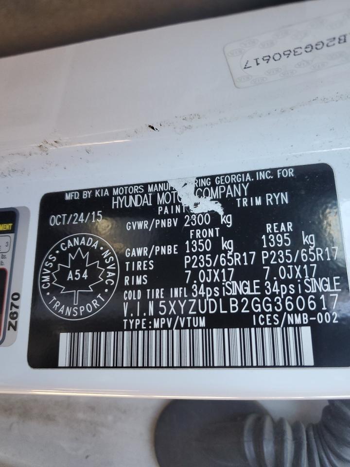 2016 Hyundai Santa Fe Sport VIN: 5XYZUDLB2GG360617 Lot: 91125305