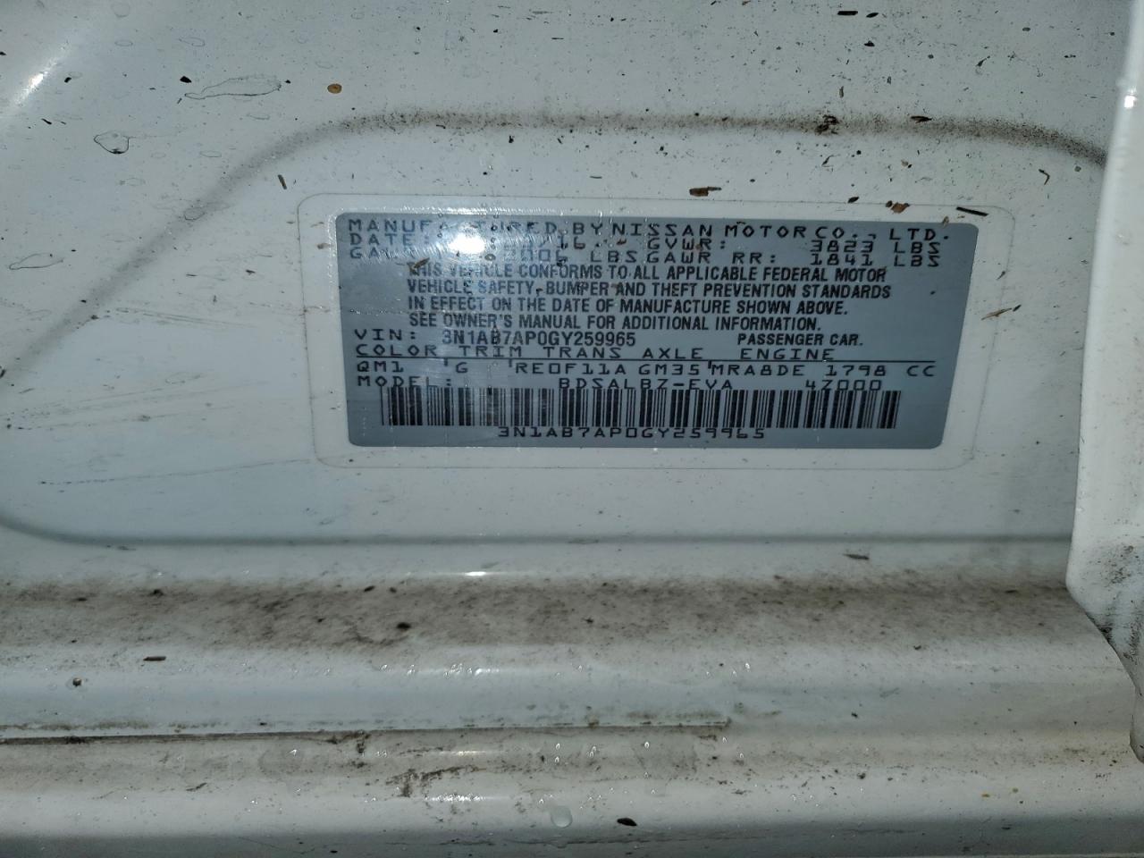 2016 Nissan Sentra S VIN: 3N1AB7AP0GY259965 Lot: 94138345