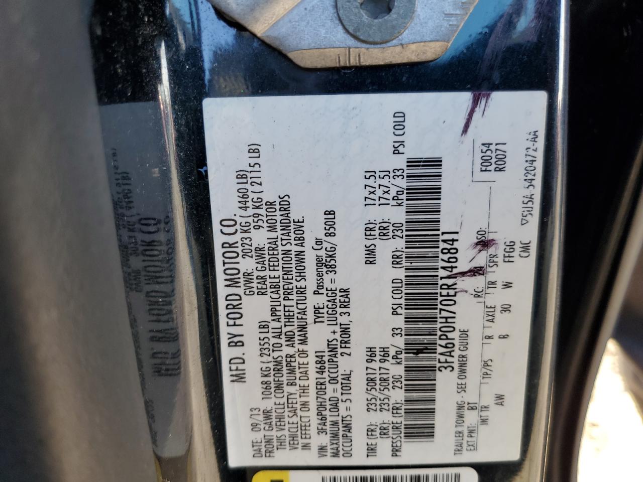 2014 Ford Fusion Se VIN: 3FA6P0H70ER146841 Lot: 90868305