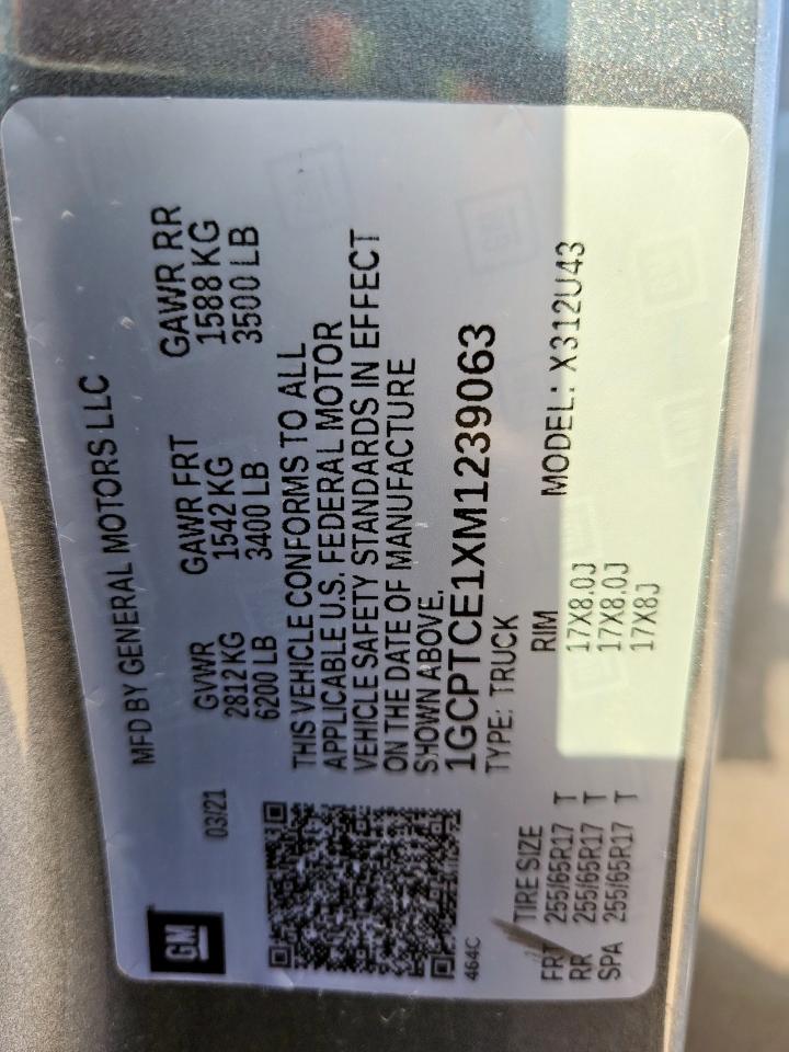 2021 Chevrolet Colorado Lt VIN: 1GCPTCE1XM1239063 Lot: 92888355