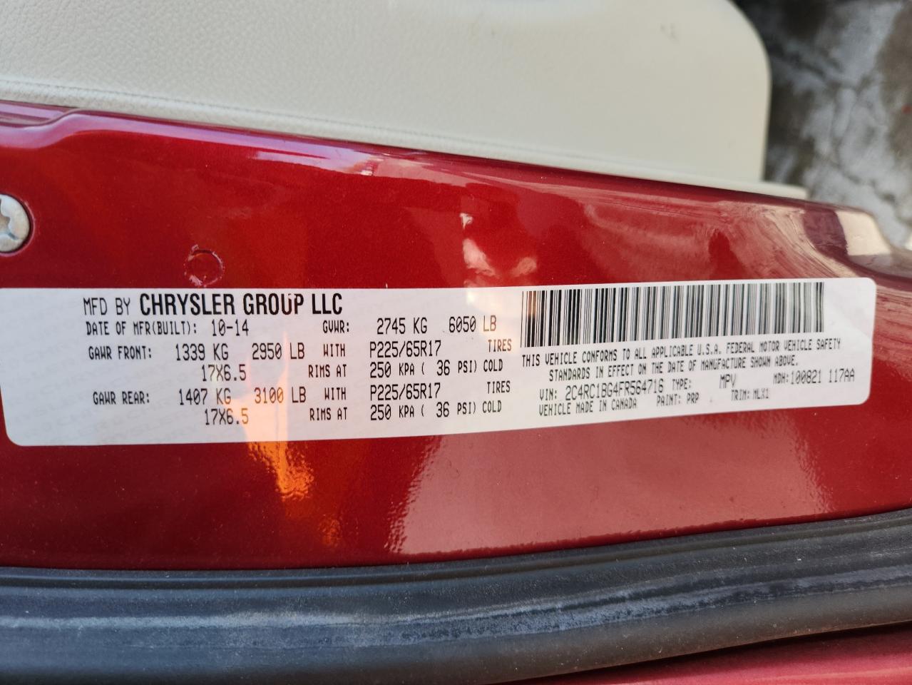 2015 Chrysler Town & Country Touring VIN: 2C4RC1BG4FR564716 Lot: 91938245