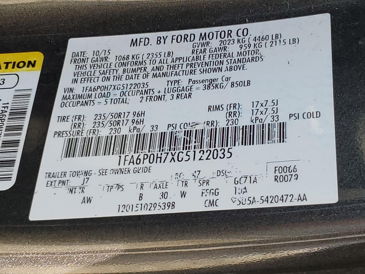 2016 Ford Fusion Se VIN: 1FA6P0H7XG5122035 Lot: 91812985