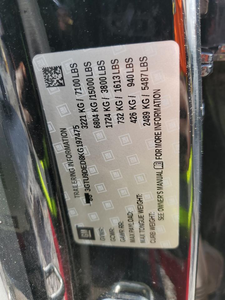 2019 GMC Sierra K1500 Slt VIN: 3GTU9DED8KG197475 Lot: 91814535