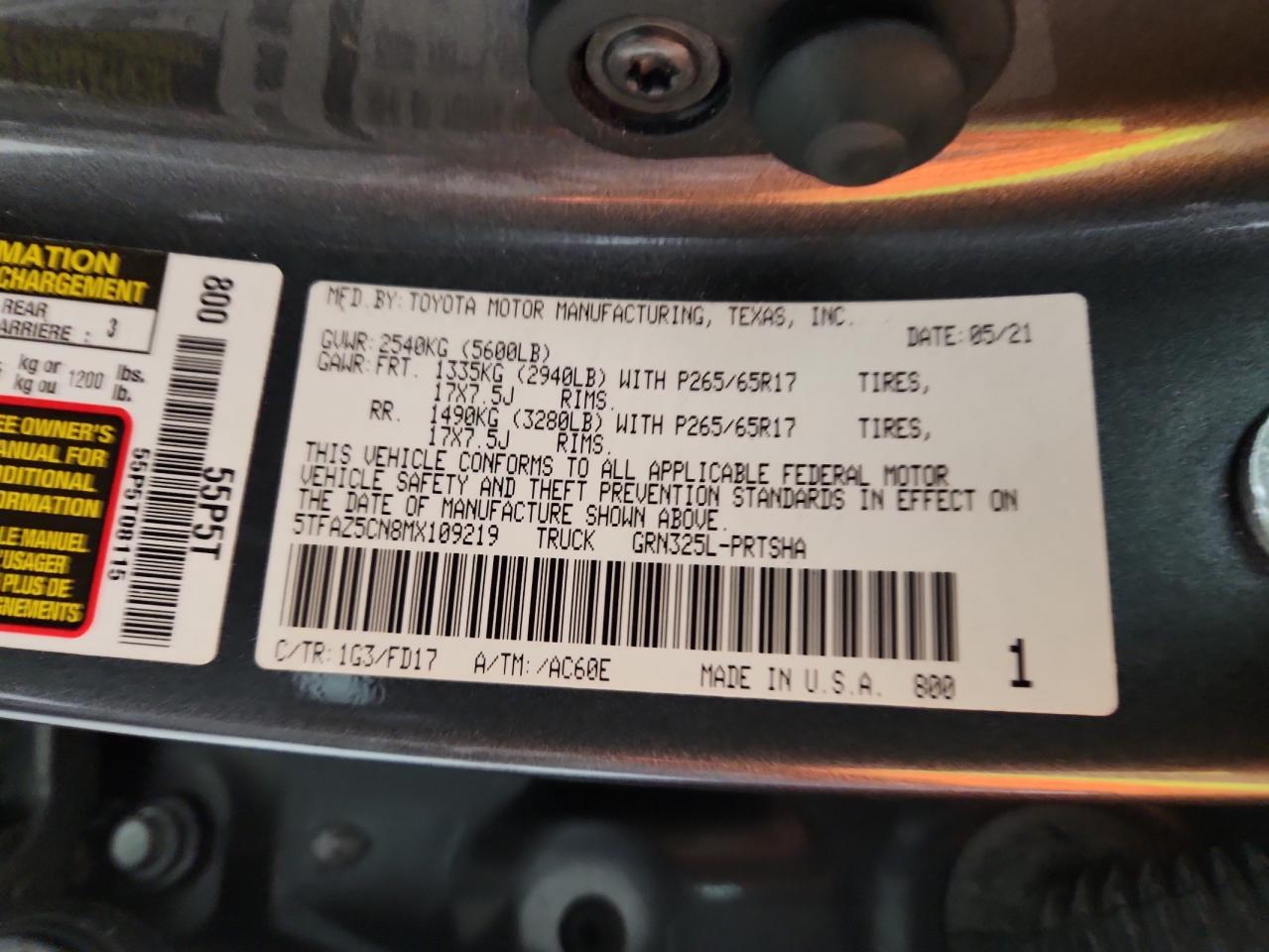 2021 Toyota Tacoma Double Cab VIN: 5TFAZ5CN8MX109219 Lot: 90224215