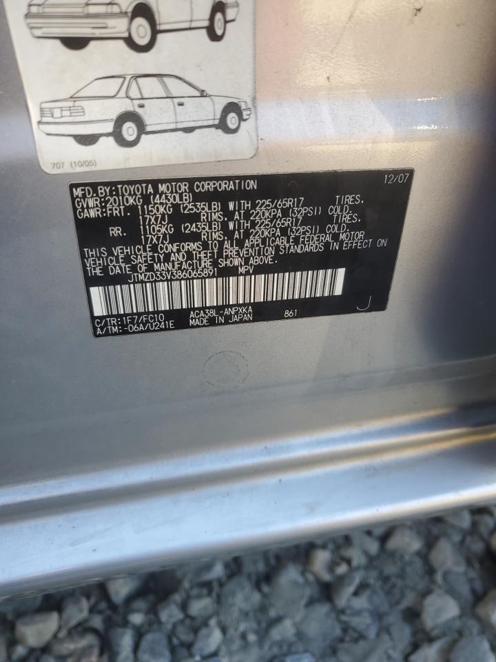 2008 Toyota Rav4 VIN: JTMZD33V386065891 Lot: 92361095