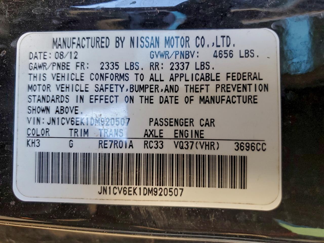 2013 Infiniti G37 Journey VIN: JN1CV6EK1DM920507 Lot: 92876545