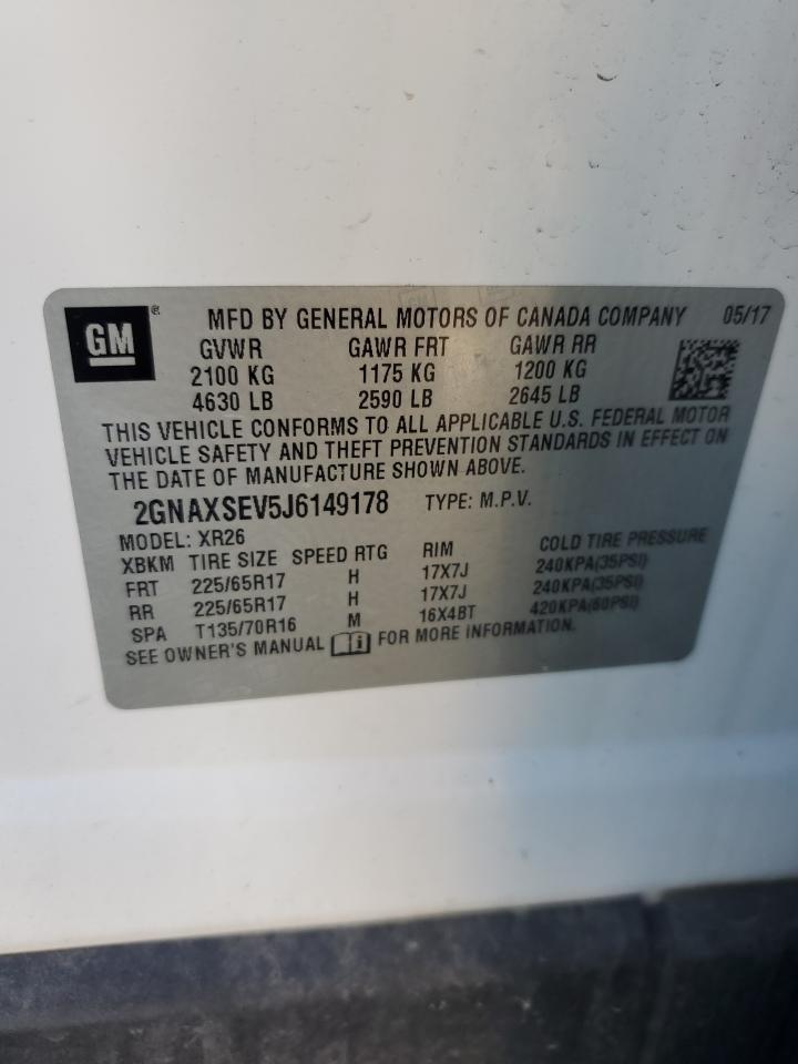 2018 Chevrolet Equinox Lt VIN: 2GNAXSEV5J6149178 Lot: 89465205