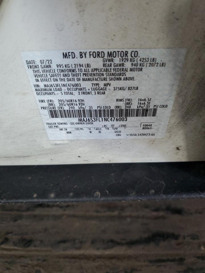 2022 Ford Ecosport S VIN: MAJ6S3FL1NC476003 Lot: 92535185