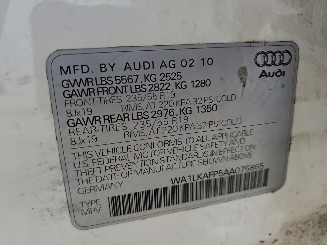 2010 Audi Q5 Premium Plus VIN: WA1LKAFP5AA075865 Lot: 93896775