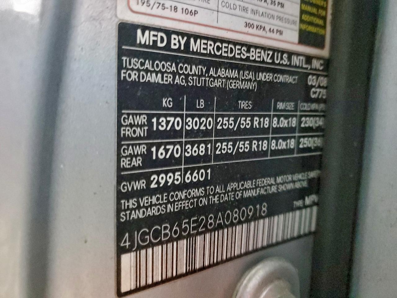 2008 Mercedes-Benz R 350 VIN: 4JGCB65E28A080918 Lot: 94545855